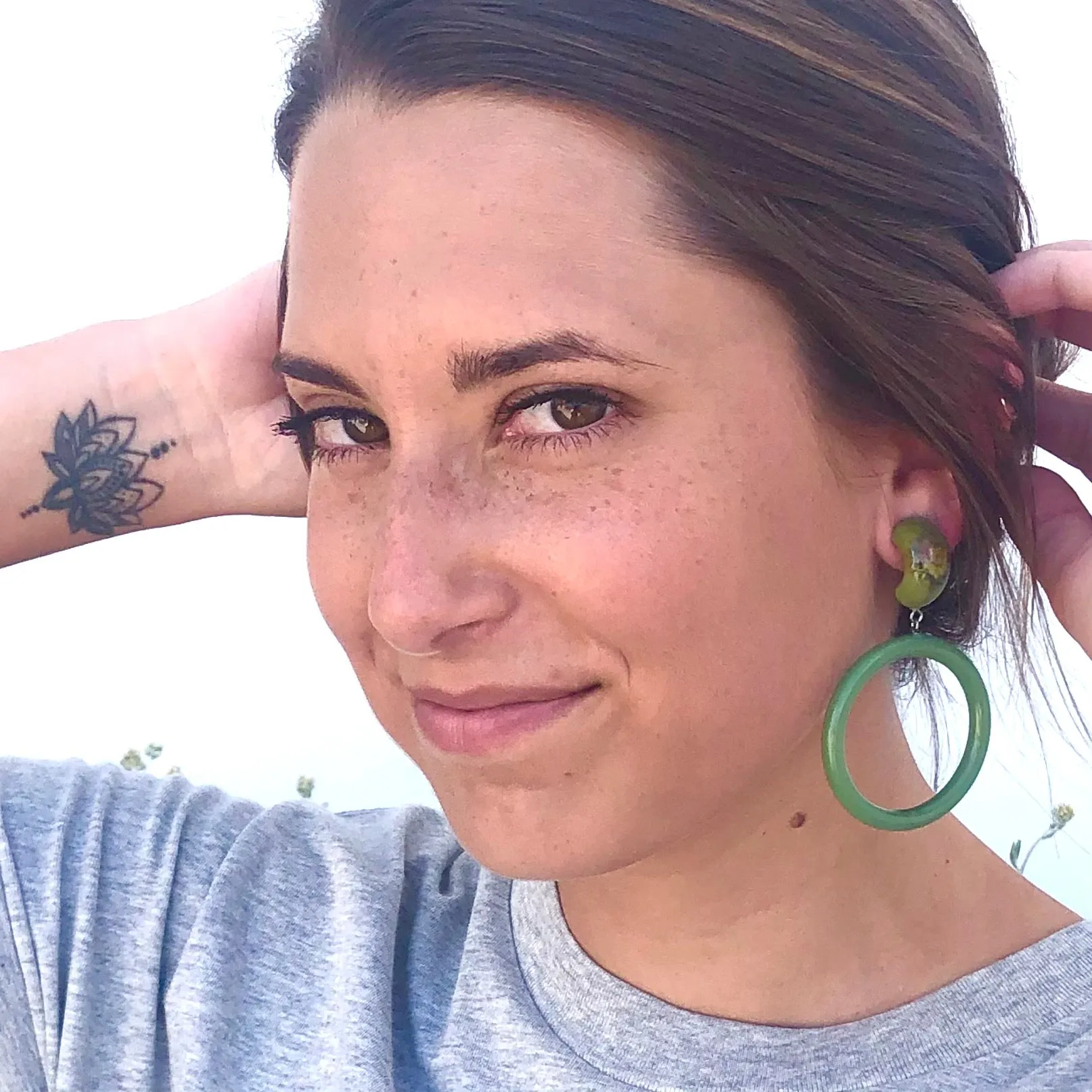 Olive & Sage Flower Garden Donut Drop Earrings