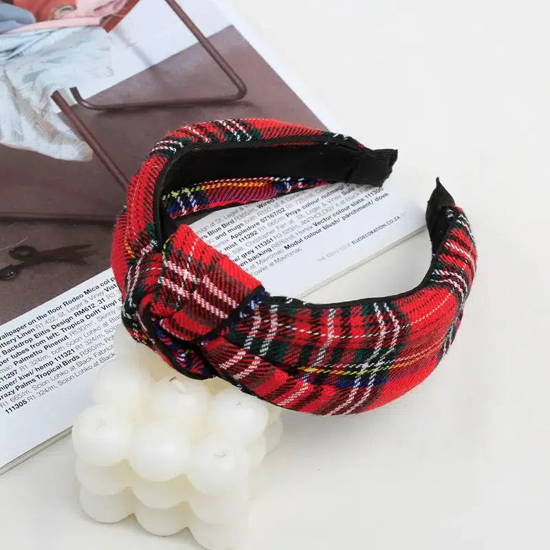 Plaid Cross Knot Headbands