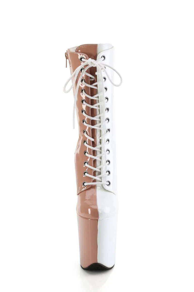 Pleaser USA Flamingo-1040TT 8inch Pleaser Boots - Patent Blush/White