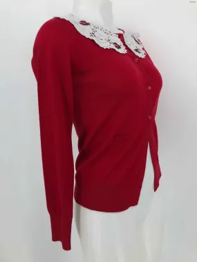 Red White Embroidered Trim Cardigan Size X-SMALL Sweater