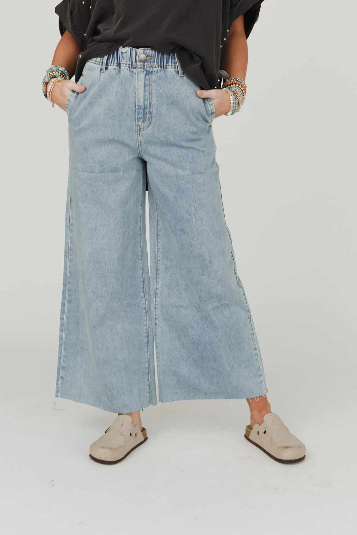 Simply You Wide Leg Jeans - Washed Denim