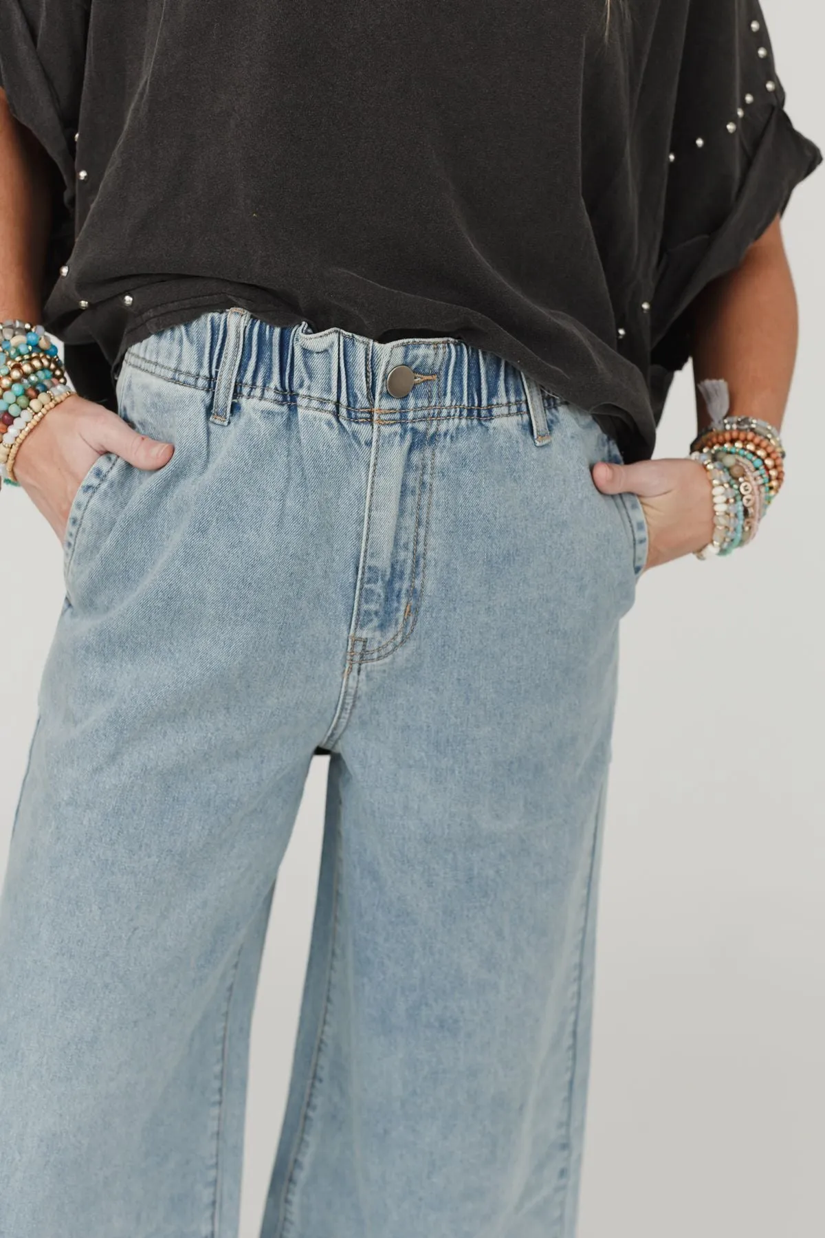 Simply You Wide Leg Jeans - Washed Denim