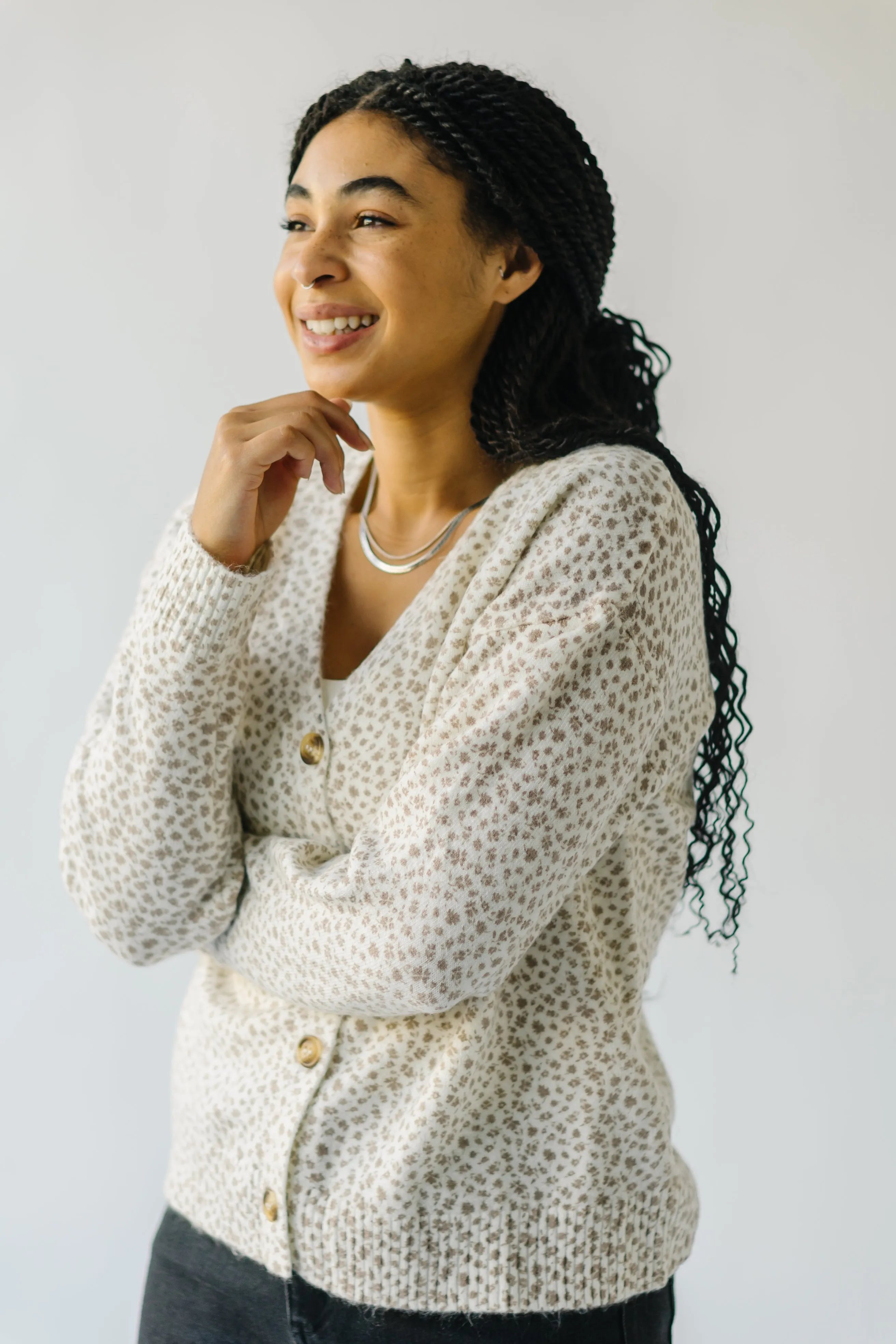 The Chaplin Floral Cardigan in Cream + Taupe