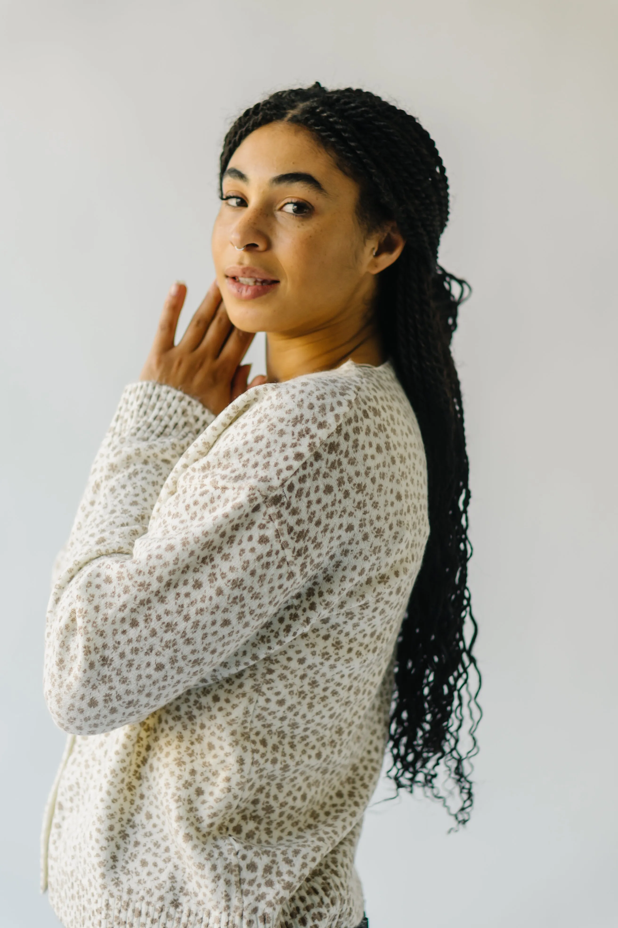 The Chaplin Floral Cardigan in Cream + Taupe