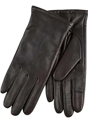 Totes Isotoner Black Cashmere Lined One Point Premium Leather SmarTouch™ Gloves | Kaleidoscope