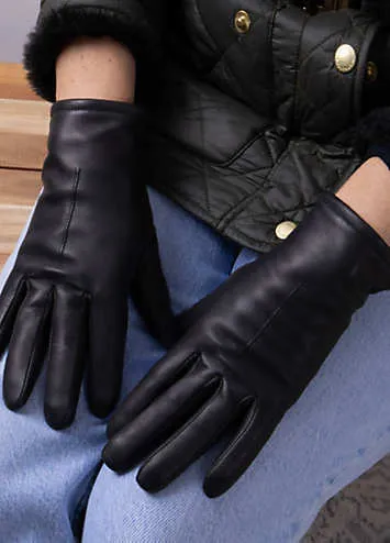 Totes Isotoner Black Cashmere Lined One Point Premium Leather SmarTouch™ Gloves | Kaleidoscope