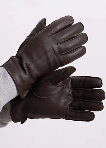 Totes Isotoner Mens Premium 3 Point Brown Leather SmarTouch™ Gloves | Grattan