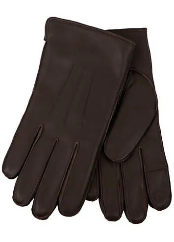 Totes Isotoner Mens Premium 3 Point Brown Leather SmarTouch™ Gloves | Grattan