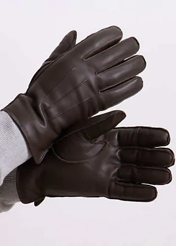 Totes Isotoner Mens Premium 3 Point Brown Leather SmarTouch™ Gloves | Kaleidoscope