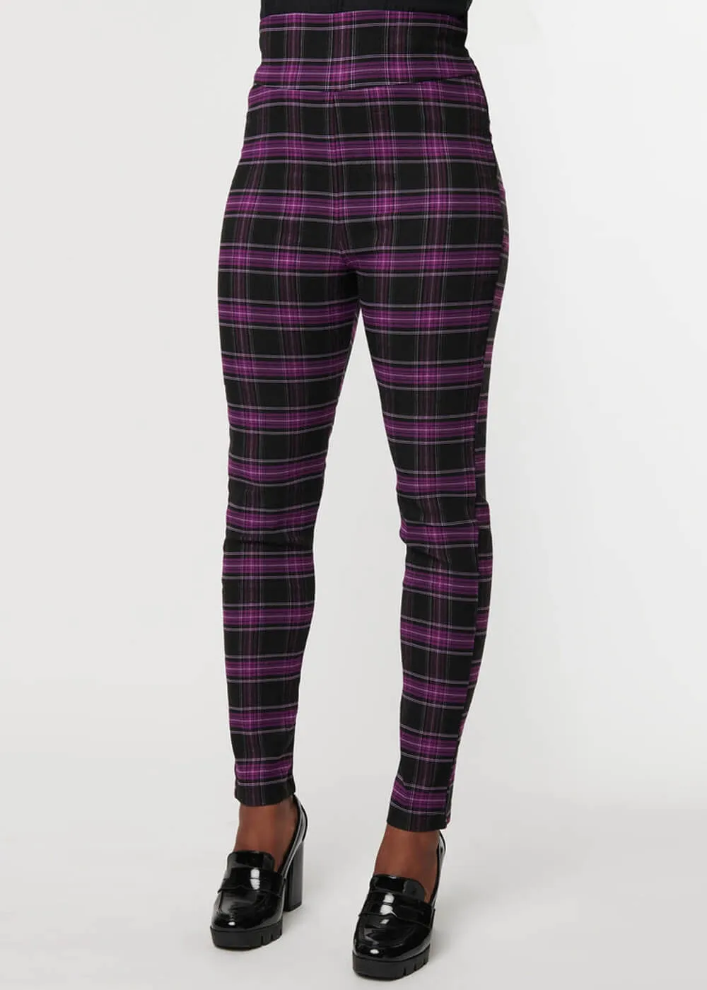 Unique Vintage Rizzo Plaid 60's Cigarette Pants Purple Black