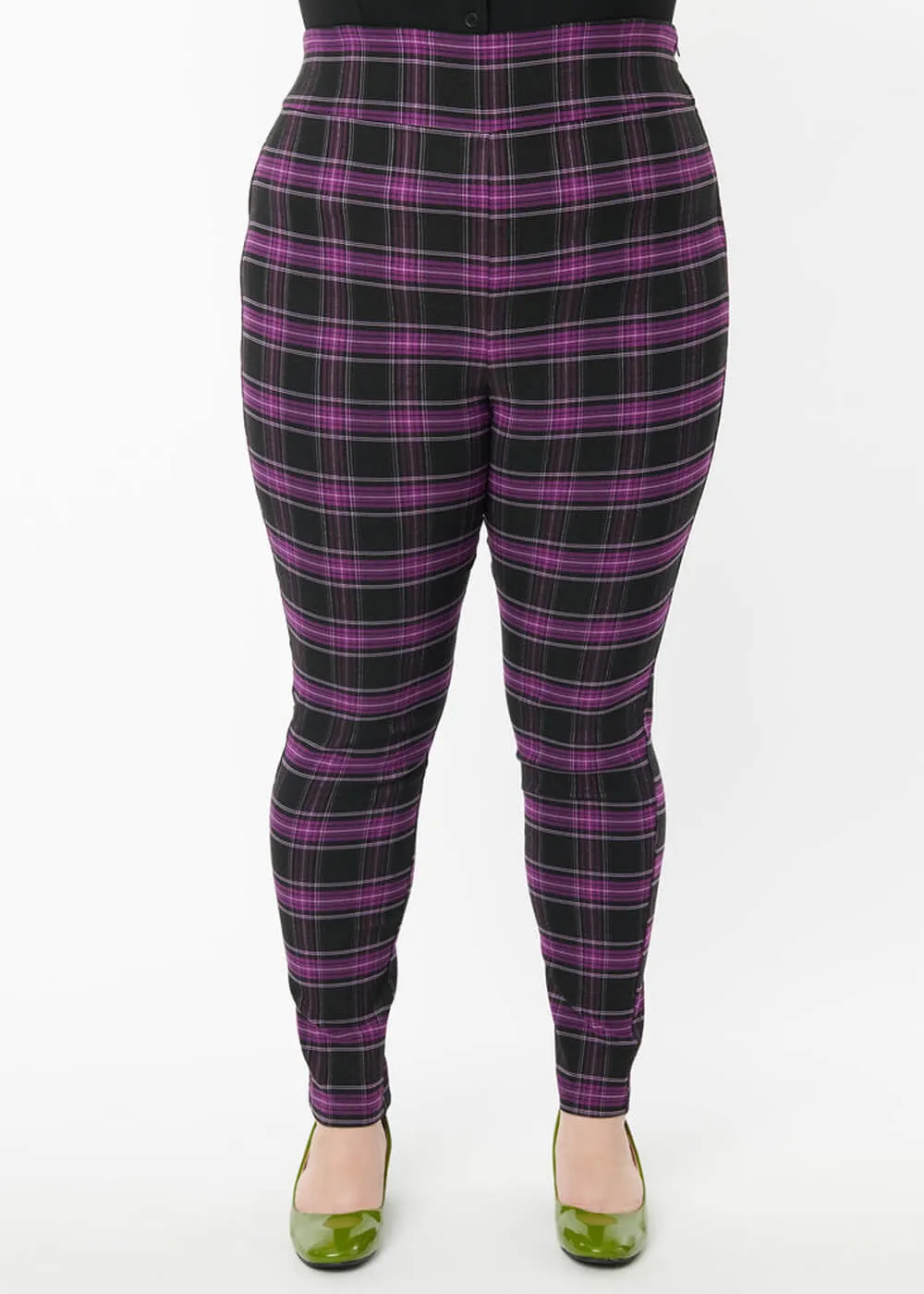 Unique Vintage Rizzo Plaid 60's Cigarette Pants Purple Black