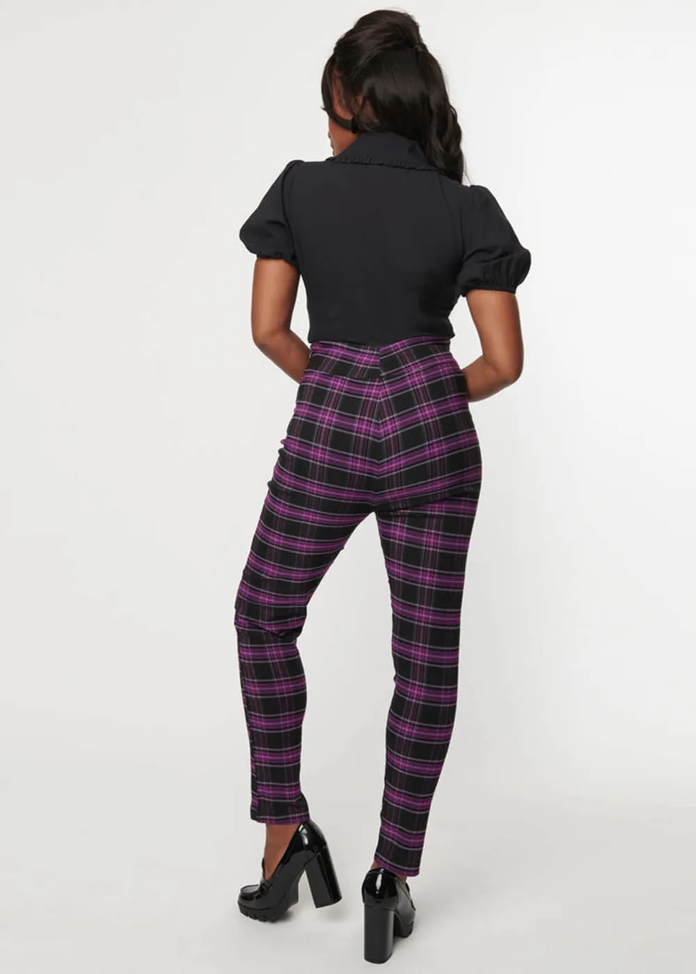 Unique Vintage Rizzo Plaid 60's Cigarette Pants Purple Black