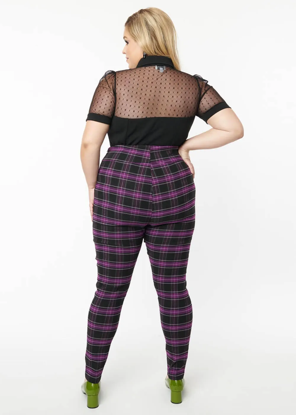 Unique Vintage Rizzo Plaid 60's Cigarette Pants Purple Black