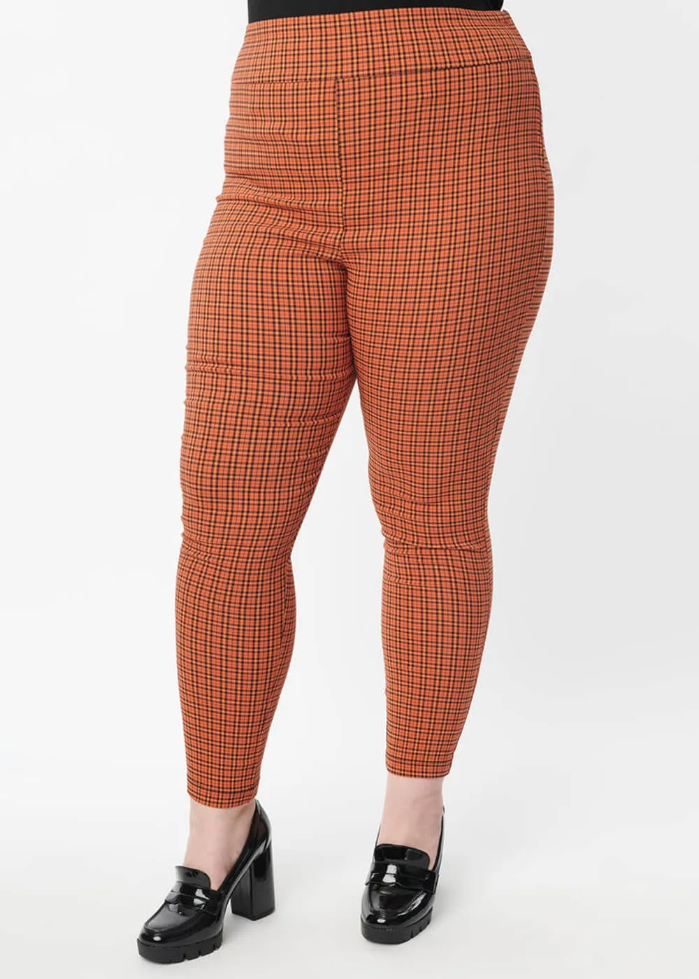 Unique Vintage Rizzo Pumpkin Plaid Cigarette 60's Pants Orange Black