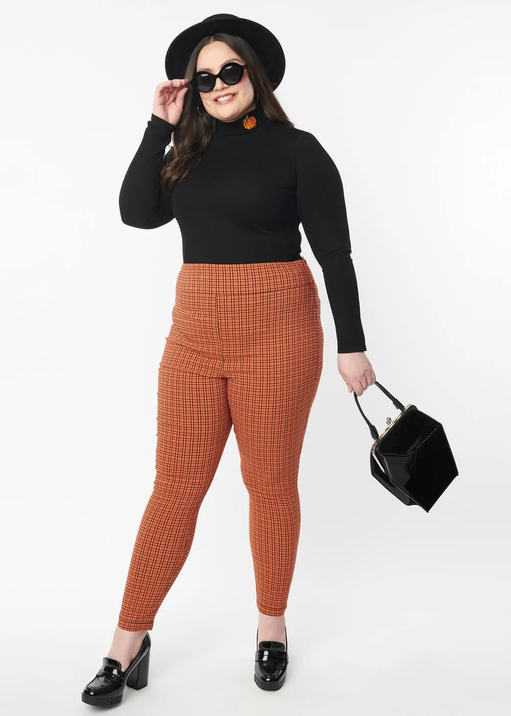 Unique Vintage Rizzo Pumpkin Plaid Cigarette 60's Pants Orange Black