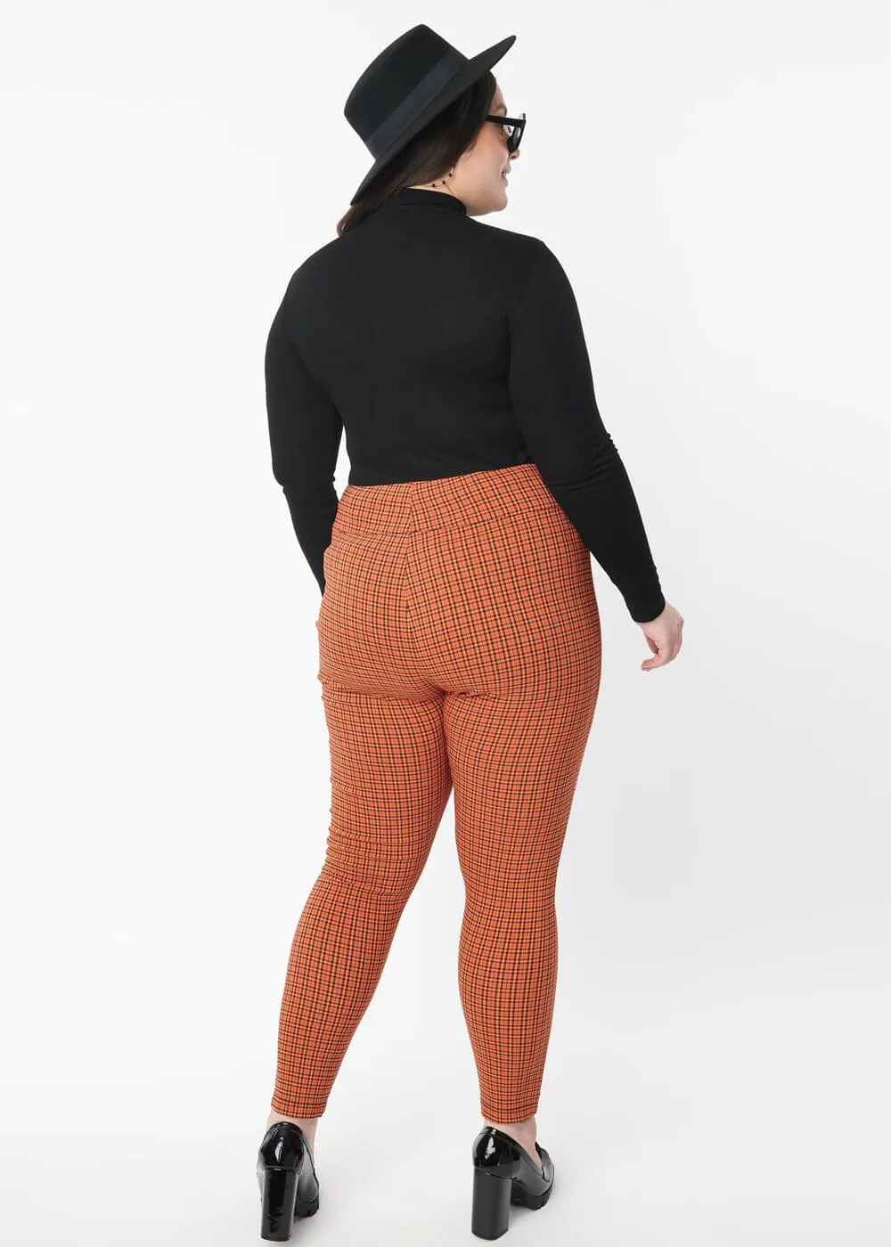 Unique Vintage Rizzo Pumpkin Plaid Cigarette 60's Pants Orange Black