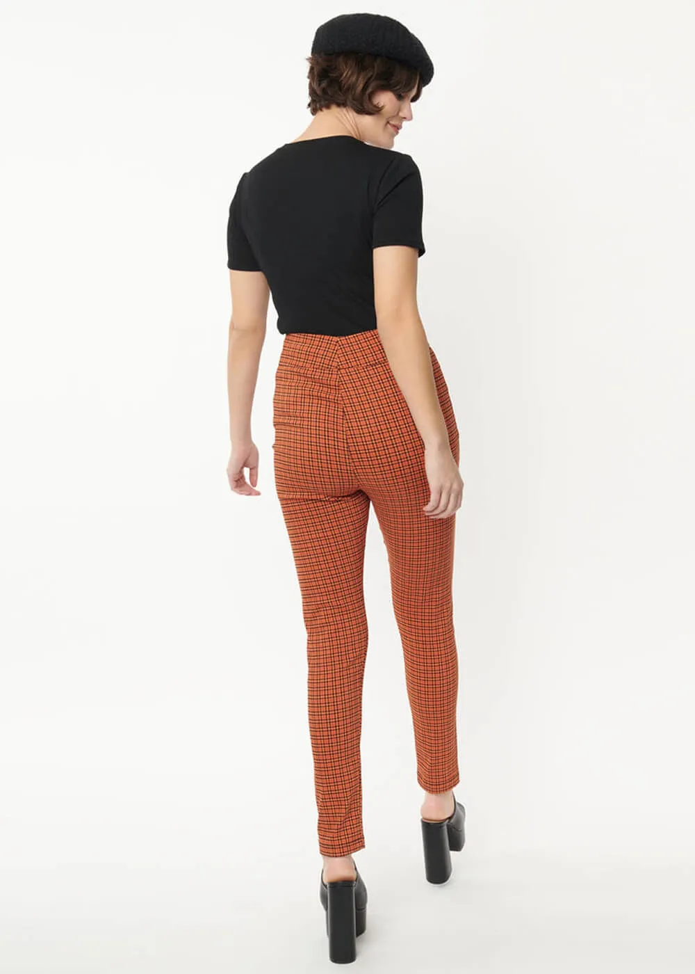 Unique Vintage Rizzo Pumpkin Plaid Cigarette 60's Pants Orange Black