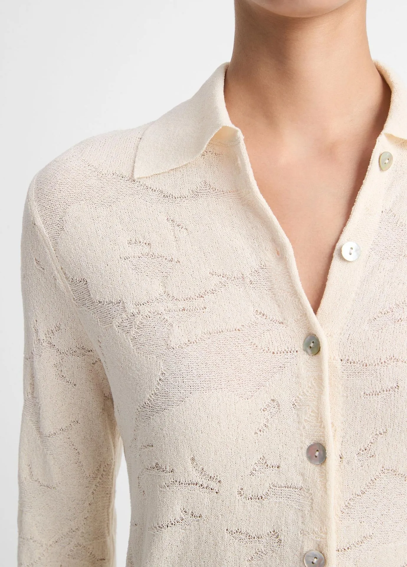 Vince Textured Floral Button Up in Ivory