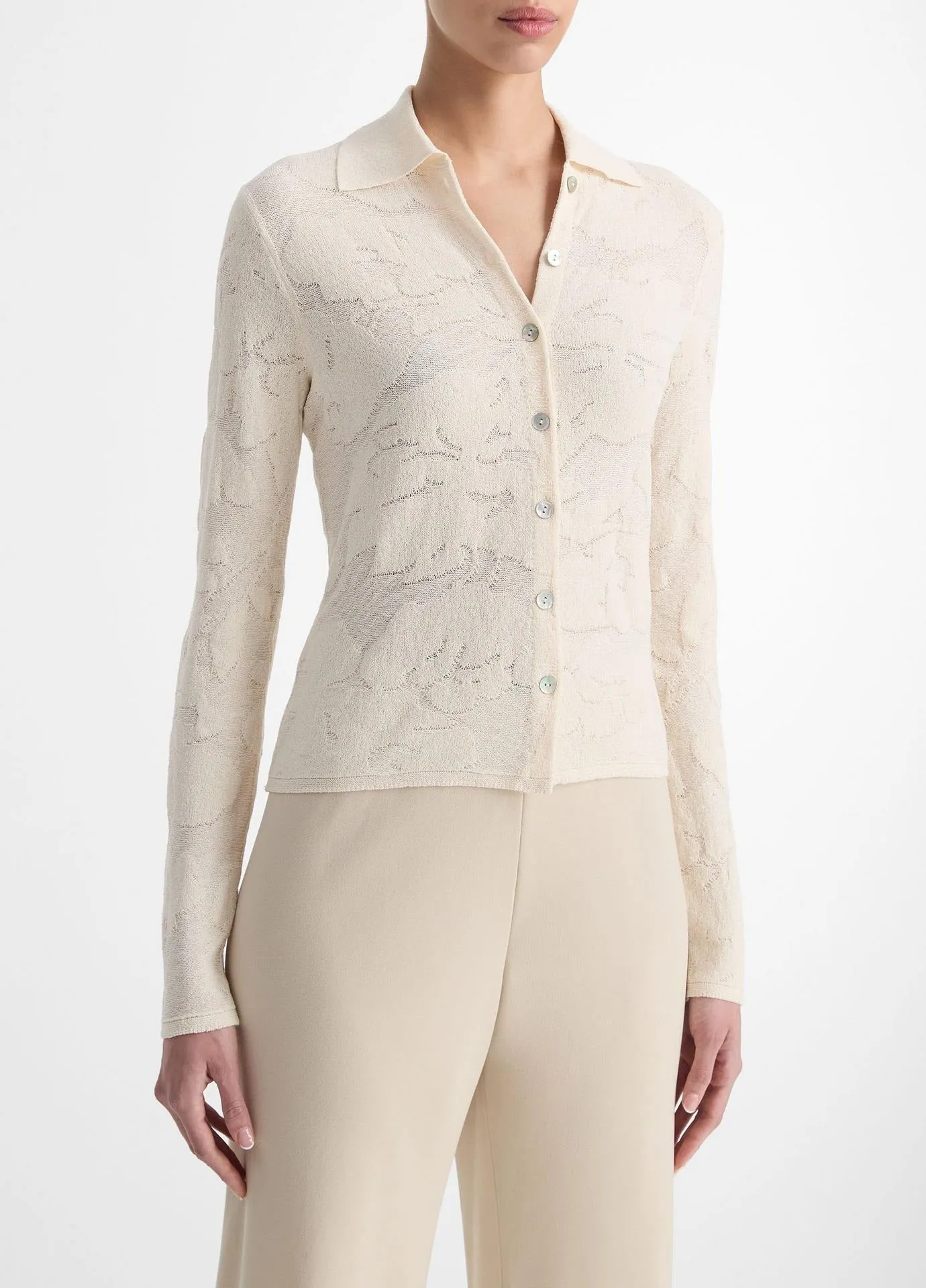 Vince Textured Floral Button Up in Ivory