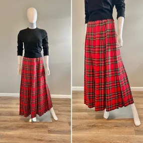 Vintage 1950s Red Tartan Plaid Maxi  / 50s Retro Holiday Skirt / Size XS S