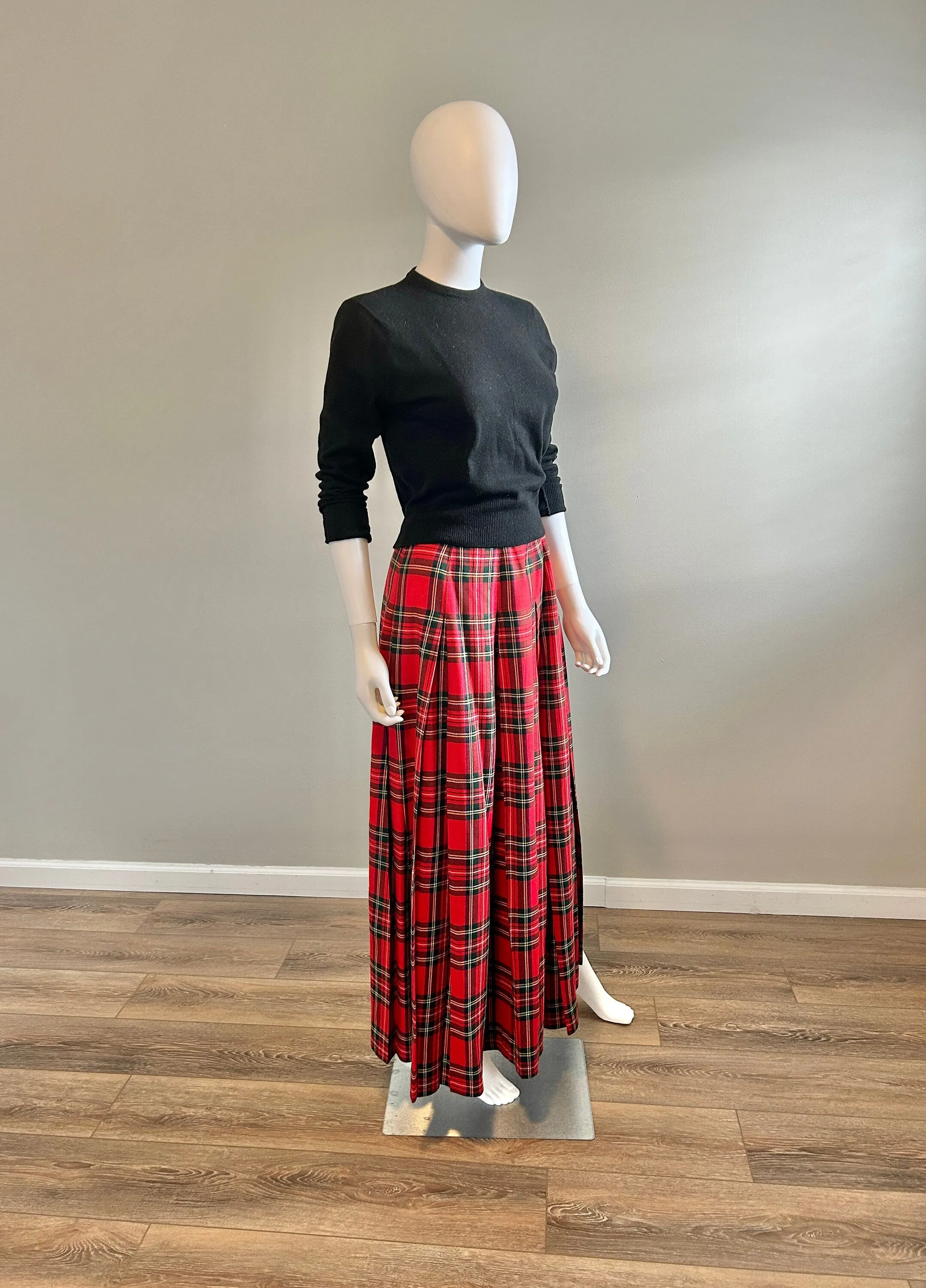 Vintage 1950s Red Tartan Plaid Maxi  / 50s Retro Holiday Skirt / Size XS S