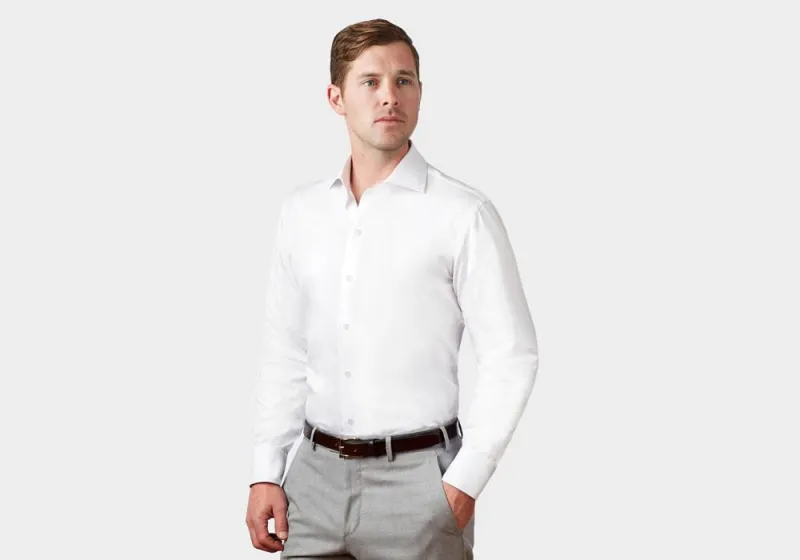 WHITE FINE TWILL SLIM FIT DRESS SHIRT