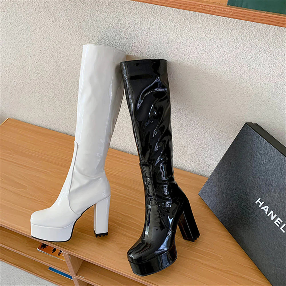 Winter Sexy Women's Handmade Mid-Calf Designer High Heels Boots