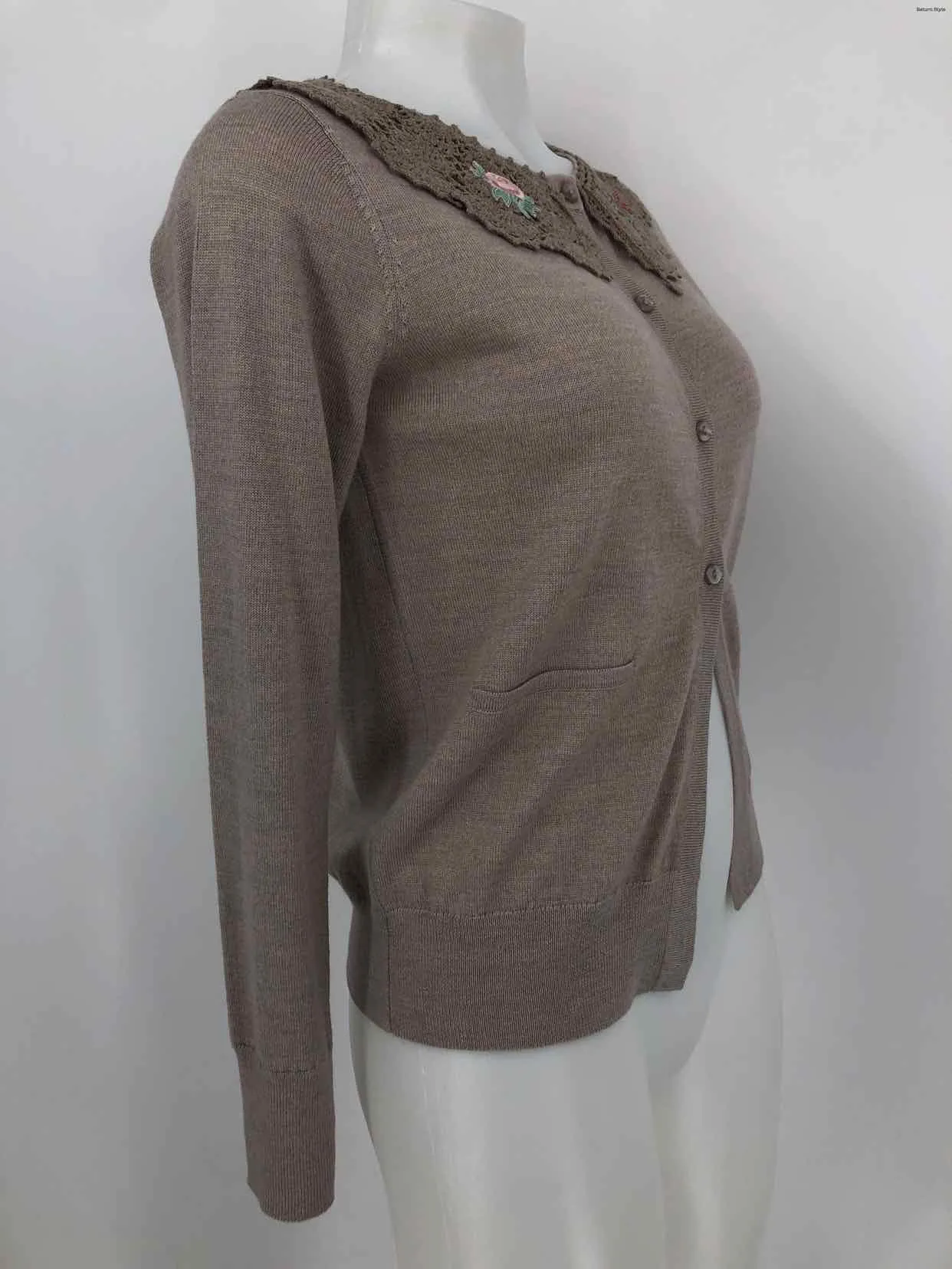 WOLFORD Taupe Pink Multi Wool Embroidered Trim Cardigan Size X-SMALL Sweater