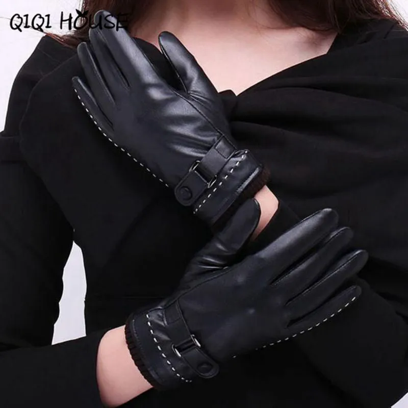 Women Gloves PU Leather Luvas De Couro Elegant Swarm Outdoor Bsaic Gloves Luva Feminina#B825 SM6