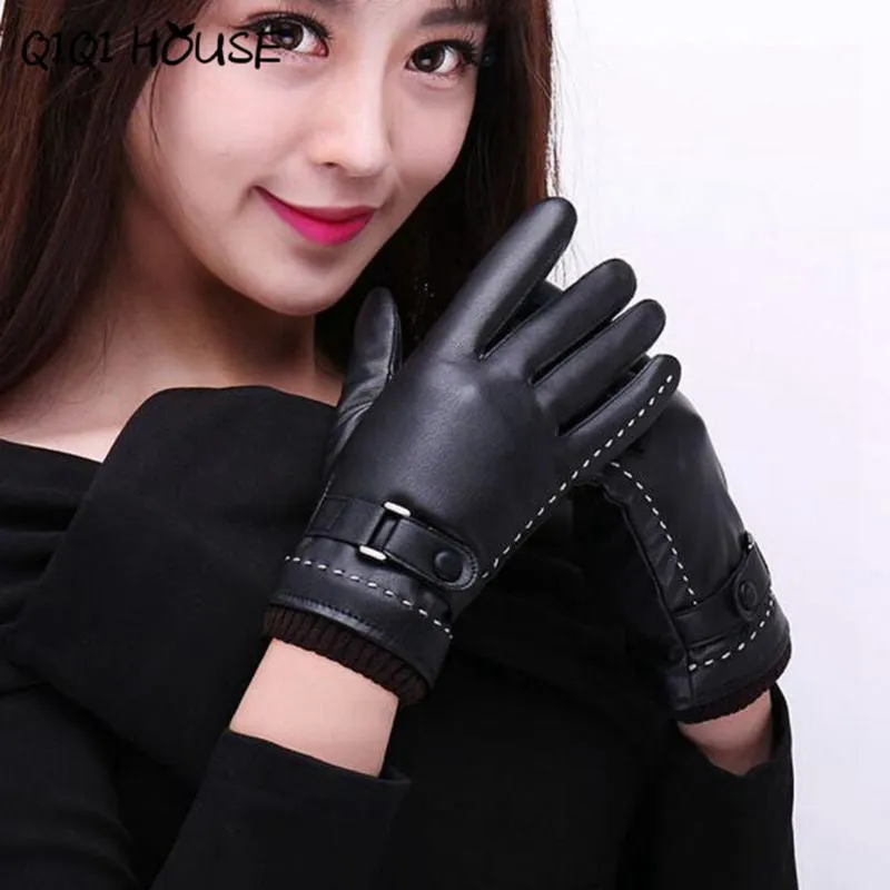 Women Gloves PU Leather Luvas De Couro Elegant Swarm Outdoor Bsaic Gloves Luva Feminina#B825 SM6