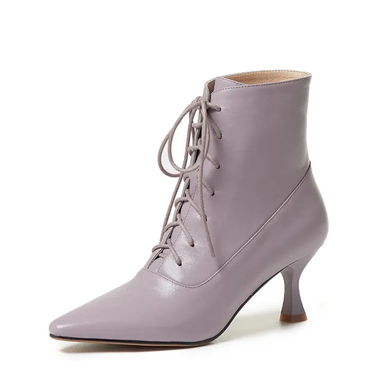 Women Pointed Toe High Heel Ankle Boots 