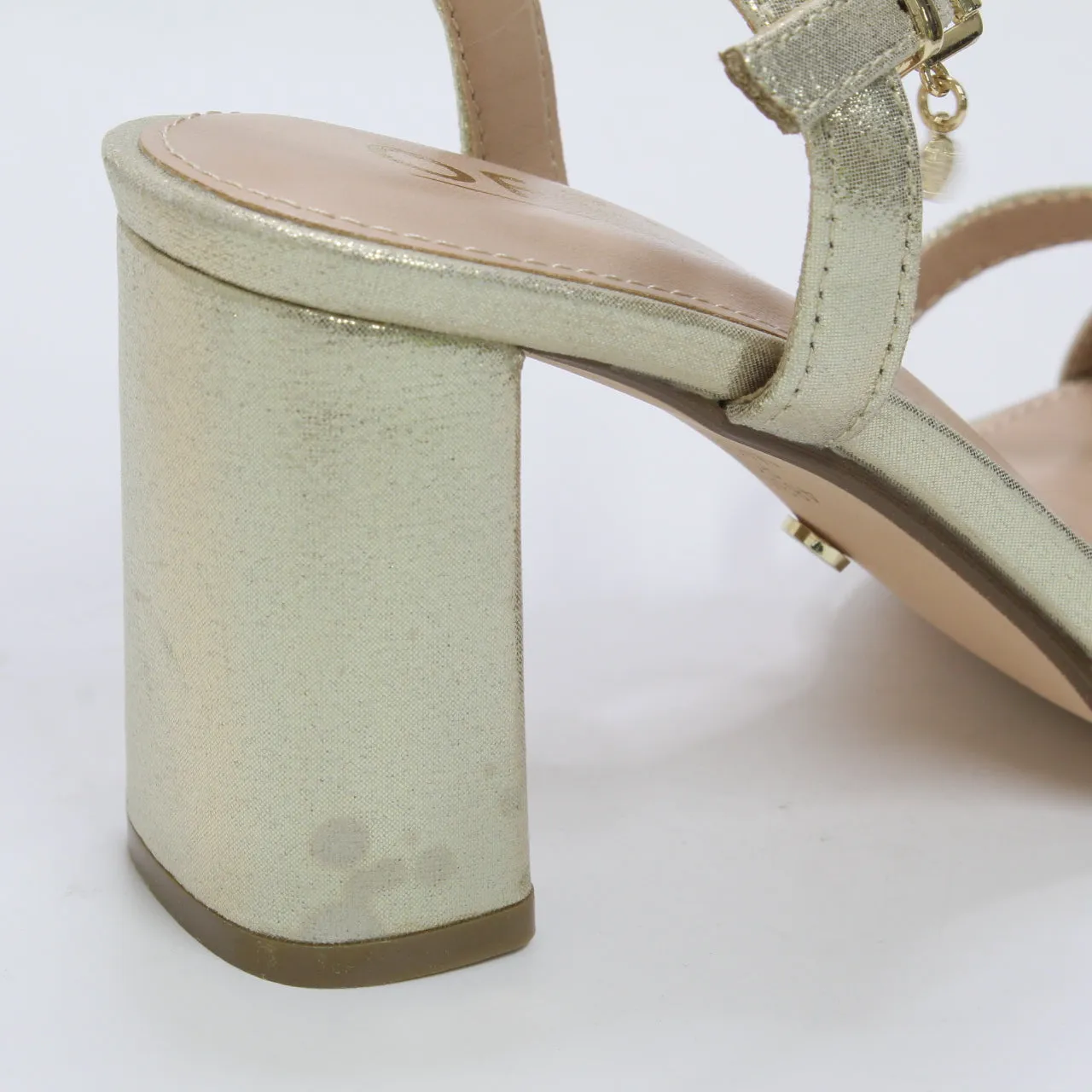 Womens Office Wide Fit: Moonstone Two Part Block Heels Gold Textile