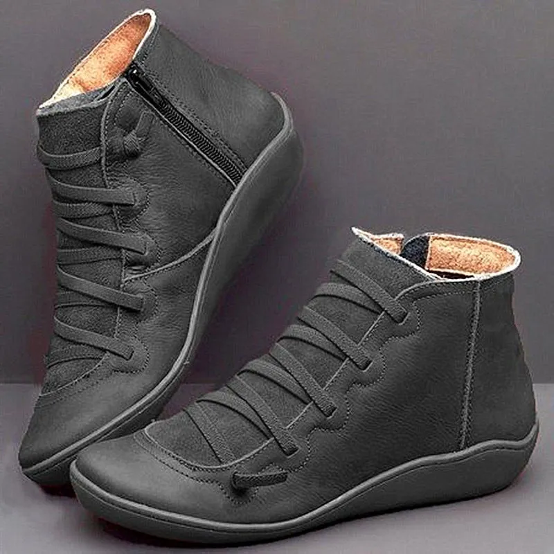 Women's Winter Dark Gray Genuine Leather Lace Up Ankle Snow Boots