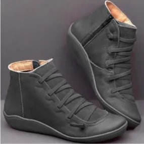 Women's Winter Dark Gray Genuine Leather Lace Up Ankle Snow Boots