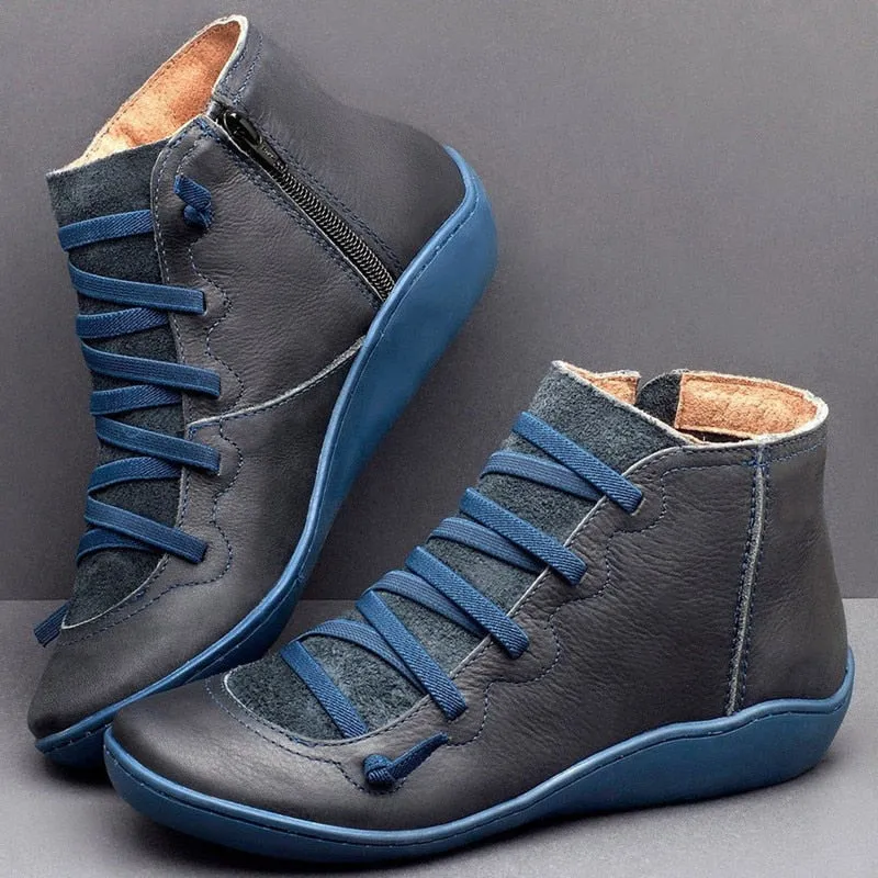 Women's Winter Fashion Gray Blue Lace-up Short Ankle Snow Boots