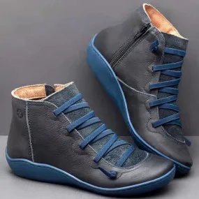 Women's Winter Fashion Gray Blue Lace-up Short Ankle Snow Boots