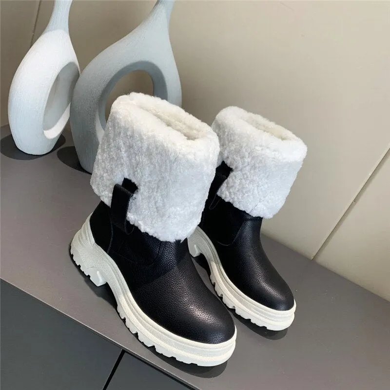 Women's Winter Solid Pattern Round Toe Square Heels Snow Boots