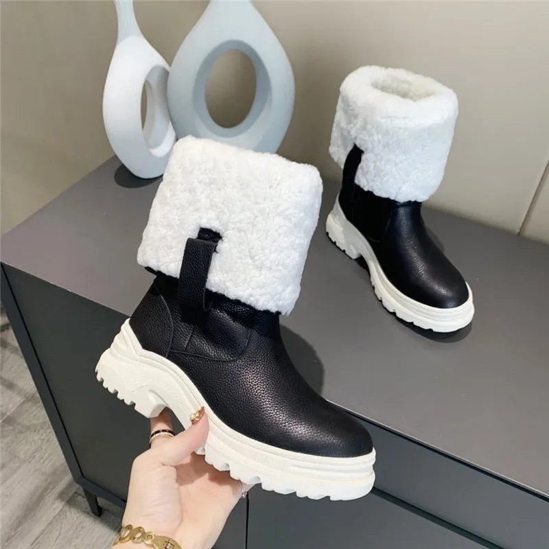 Women's Winter Solid Pattern Round Toe Square Heels Snow Boots