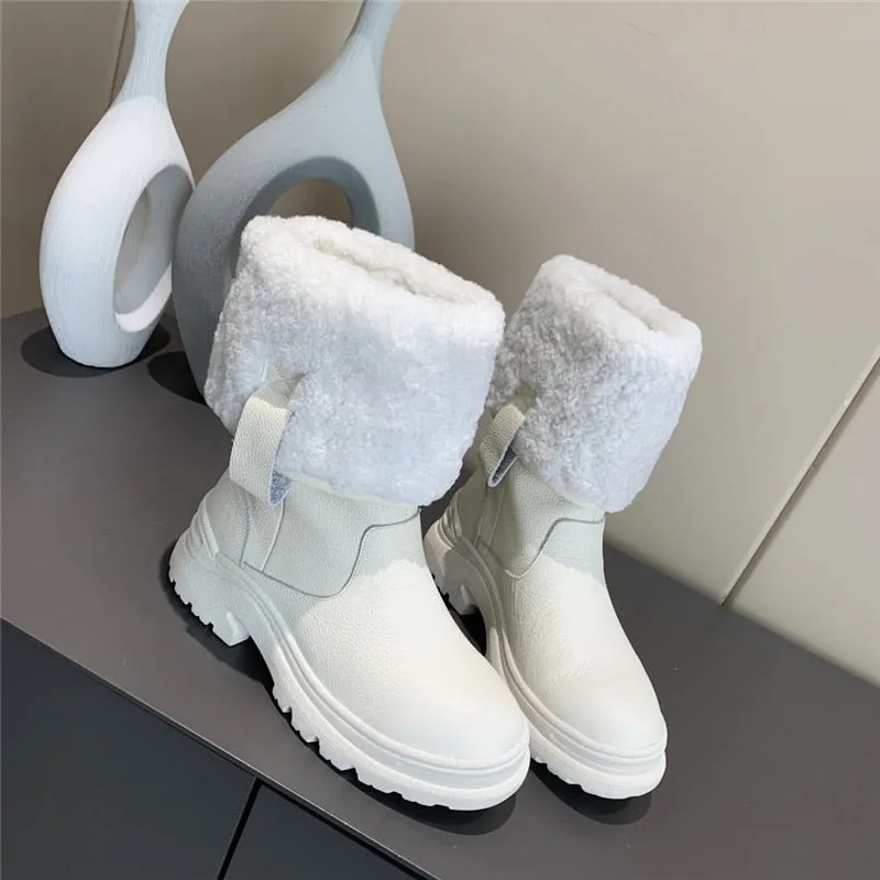 Women's Winter Solid Pattern Round Toe Square Heels Snow Boots