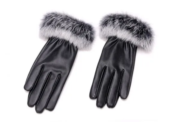 Women's leather gloves lined with real rabbit fur