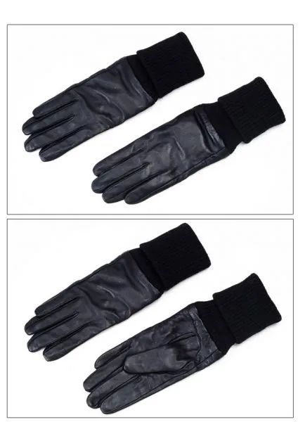 Women's leather gloves with acrylic sleeve extension